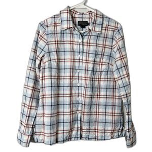 Pendleton Plaid Shirt Linen Cotton Button Up Long Sleeve Cabincore Small